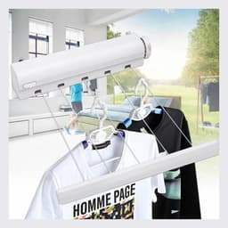 Waslijn Wandmontage - Intrekbare Drooglijn - Kleding Drogen - Vijf Sterke Lijnen - 18 Meter Droogruimte - Wit — thumbnail 1