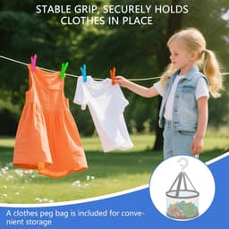 48 Kledingpegs - Wasknijpers met mand - Kleding drogen - Windbestendig ontwerp - 48 stuks - Vier kleuren — thumbnail 3