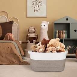 Thijox - Extra grote opbergmand van duurzaam geweven katoenen touw voor wasgoed, woonkamer, slaapkamer, speelgoed, schoenen, handdoeken, wit en kaki, — thumbnail 4
