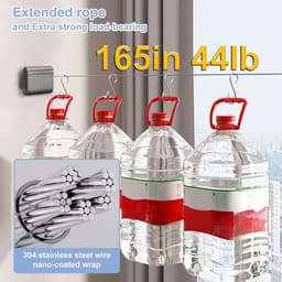 Uittrekbare Waslijn - Wand Wasrek - Kleding Drogen - Dubbele Touwen - 42 Meter - Grijs — thumbnail 5
