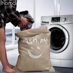 Set van 2 Grote Waszakken met Trekkoord, 120 Liter - Vouwbare Opbergzak voor Kleding, Dekens en Kussens, Duurzame Stoffen Opbergoplossing voor Thuis en Studentenhuis 61 x 92 cm (Khaki) — thumbnail 3