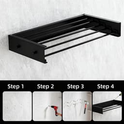 Dailygoods - Opvouwbaar Wanddroogrek van Koolstofstaal en Aluminium - Met 4 Haken voor Binnen en Buiten — thumbnail 3
