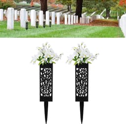 Grafvaas Set - Bloemenhouder - Herdenking Tonen - Stevig Grondanker - 2 stuks 19cm - Zwart — thumbnail 2