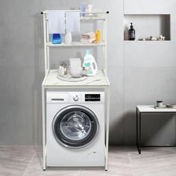 Wasmachinekast - Opzetkast Droger - Badkamer Organizer - Verstevigd X-frame - 69 x 60 x 176 cm - Wit Marmer — thumbnail 5