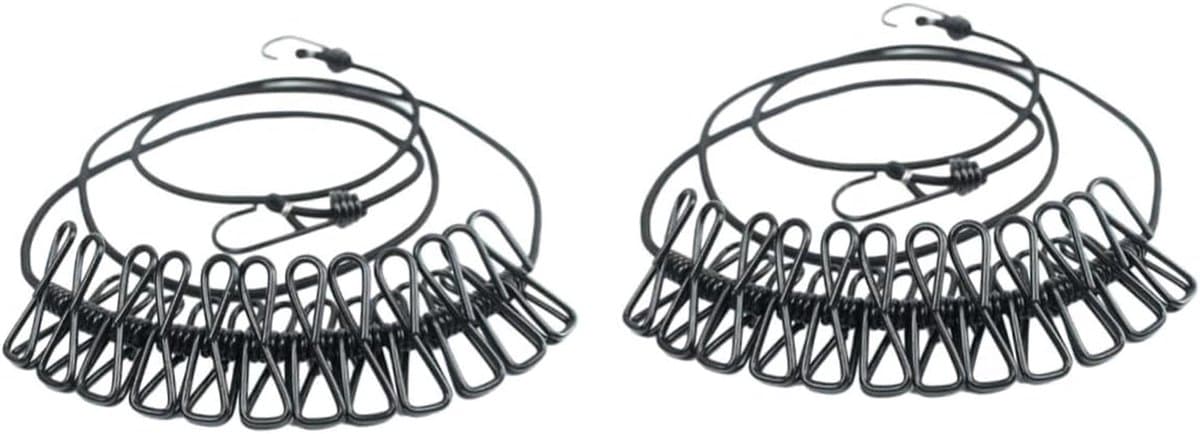 Waslijn met Clips - Reiswaslijn Drooglijn - Kleding Drogen - Elastisch Ontwerp - 190 cm - Zwart — afbeelding 1