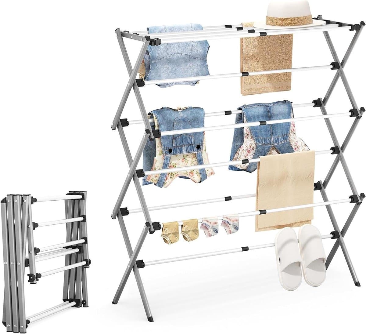 Droogrek Klein - Wasrek Toren - Kleding Drogen - Inklapbaar Ontwerp - 3 Niveaus - Grijs — afbeelding 1