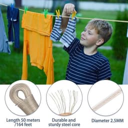 Waslijn 50m Extra Sterk - Waslijn Uittrekbaar - Wasdraad met Stalen Kern - Wasdraad Buiten - Waslijn Camping - Draagvermogen 120kg — thumbnail 2