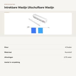 Waslijn Uittrekbaar Tot 3,75 m - Wanddroogrek - Intrekbare Waslijn - Duurzaam - Eenvoudig Te Installeren - Vergrendelingsmechanisme - Drooglijn — thumbnail 2