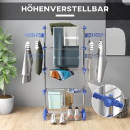 MIVRAY Droogtoren - Met Wielen En Inklapbaar - 142 x 55 x 172 cm - Roestvrij Staal - Blauw - Vrijstaand Voor Binnengebruik — thumbnail 5