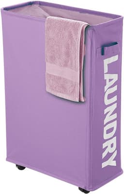 SnelShoppen - Wasmand met Wielen, 40 Liter Opvouwbare Wasverzamelaar met Wieltjes, Smalle Rechthoekige Wasmand, Opbergzak voor Badkamer, Vuile Wasmand — thumbnail 1