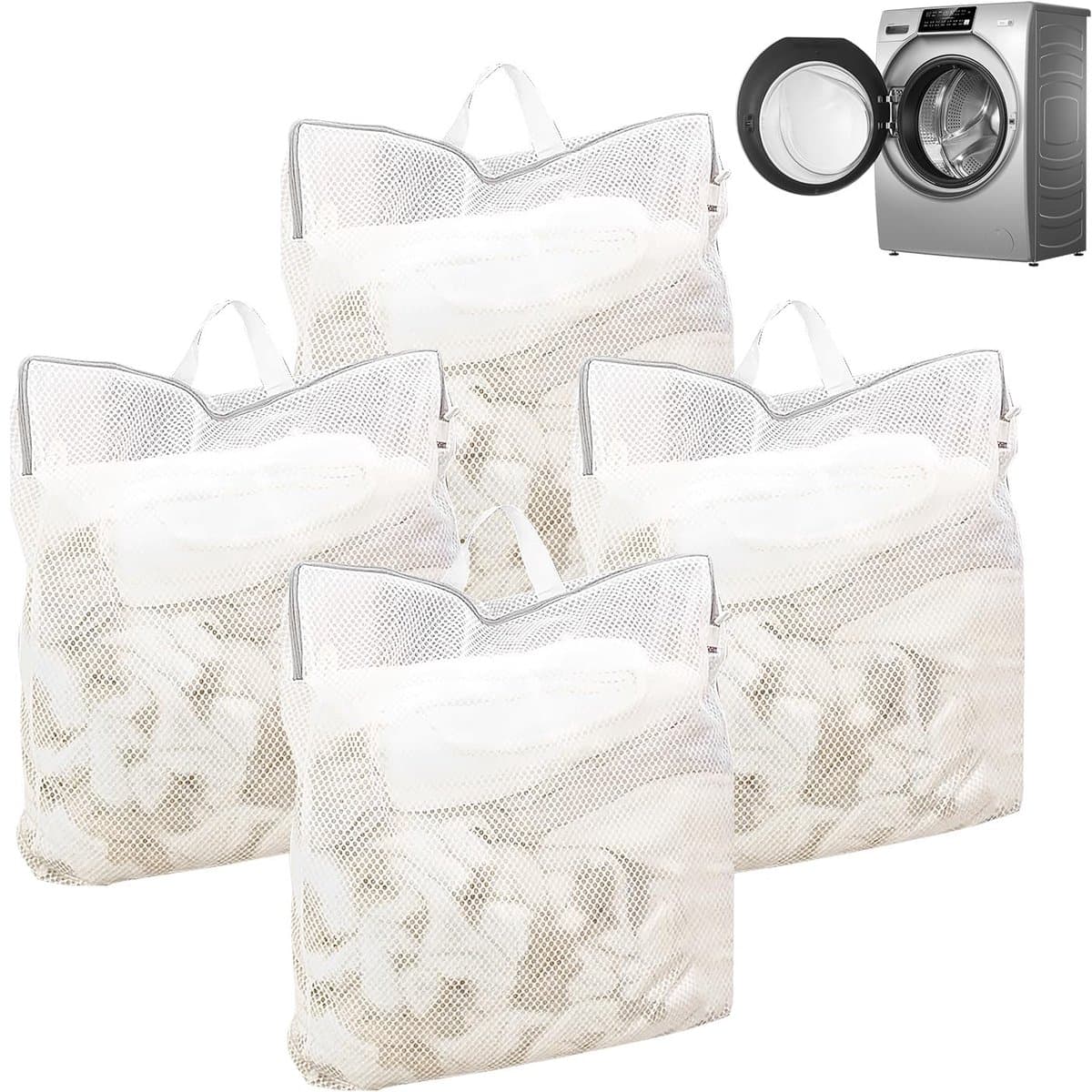 Wasnet voor wasmachine, 50 x 60 cm, waszak, groot met handvat, herbruikbare reis-waszak, hangende waszak, voor gevoelige mantels, blouse, beha, enz. (wit) — afbeelding 1