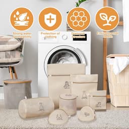 Set van wasnetten met gaas, 7-delige set waszakken met automatische ritssluiting, geschikt voor damesondergoed, damesoverhemden, korte rokken, panty's, BH's - beige — thumbnail 5