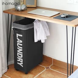 Grote 62 Litre Wasmand met Afneembare Waszak - Ideaal voor Speelgoed, Handdoeken en Beddengoed - Zwart — thumbnail 2