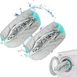 Schoenwaszakken - Grijs - 2 stuks - Duurzaam Polyester met 360° Reinigingsfleece - Voor Sneakers en Kleding — thumbnail 1