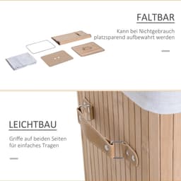 Smalle bamboe wasmand - Wasmand met deksel - 72 liter opbergmand - Badkamer wasmand - met handgrepen, 72L inhoud en smal compact ontwerp - Bamboe - 40×30×60 cm - Geschikt voor wasruimte en slaapkamer - Natuurlijke houtkleur — thumbnail 2