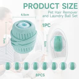 Dierenhaarverwijderset voor wasmachine, 8 stuks pluisballen en 1 wasbal, hondenharen verwijderen, herbruikbaar, duurzaam - Praktisch set voor schone was — thumbnail 3