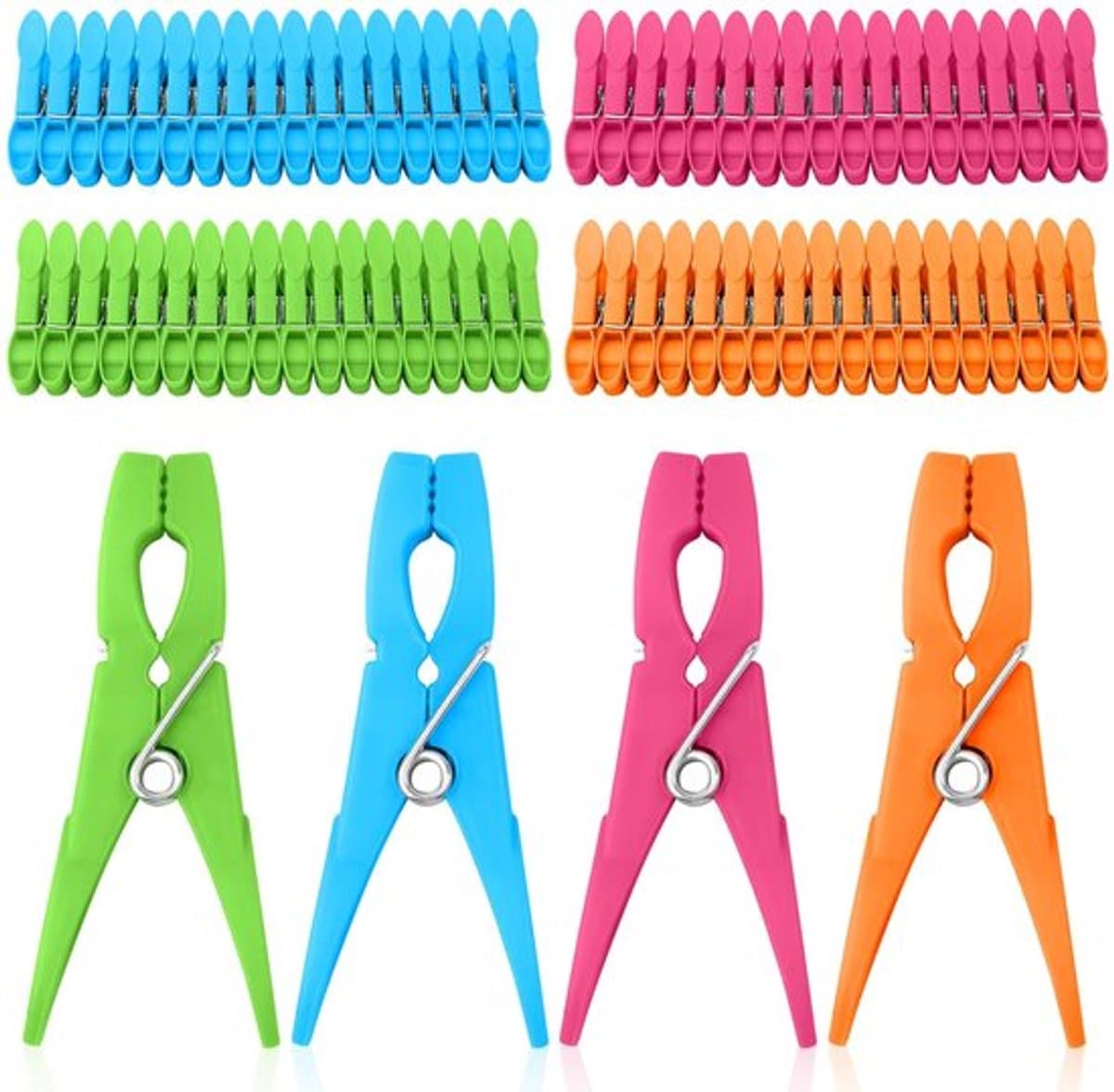 Wasknijpers 72 stuks - Stevige Kunststof - Windbestendig - Antislip - Kleur: Groen/Blauw/Oranje/Paar - Hoogspanningsveer Roestvrij Staal - Wasknijper — afbeelding 1