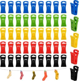 Set van 50 sokkenklemmen, kleurrijke sokkenhouders met haken voor wasmachine en droger, antislip sokkenclip om te organiseren, op te hangen en te sorteren — thumbnail 1