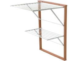 Droogrek Hout - Wanddroger Uittrekbaar - Kleding Drogen - 11 Meter Drooglijn - 69 x 80 cm - Kersen