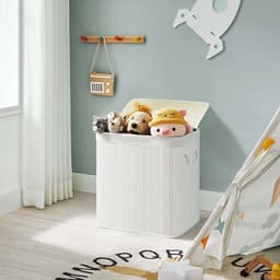 Wasmand Wasgoedmand Opbergmand 60 x 40 x 61,5 cm Wit 150L grote capaciteit met drie vakken en afneembare wasbare binnenzak deksel en handgrepen opvouwbaar en ruimtebesparend geschikt voor wasruimte slaapkamer en badkamer — thumbnail 4