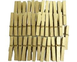 Mini Wasknijpers - Kleine Knijpers Hout - Decoratie Kaartjes - Goudkleurig Metaal - 3 cm - Goud