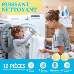 12 stuks anti-haarballen voor wasmachine, herbruikbaar, wasbal voor het opvangen van dierenharen, haren en vezels op kleding, tapijten (geel) — thumbnail 4