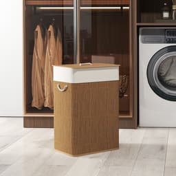 Wasmand met deksel 72L, uitneembare binnenzak en handvatten voor wasruimte en slaapkamer, 40x30x60 cm, bruin. — thumbnail 5