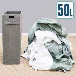 20 cm Smalle Wasmand met Deksel - 50L Opbergbox Grijs — thumbnail 4