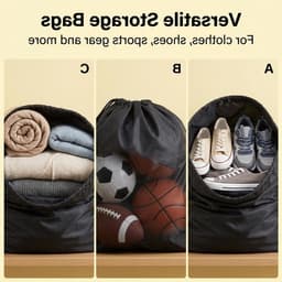 Grote Zwarte Waszak van Stevig Nylon met Trekkoord Sluiting voor Wasgoed, Herbruikbaar en Veelzijdig Gebruik, Ideaal voor Thuis en Reizen — thumbnail 2