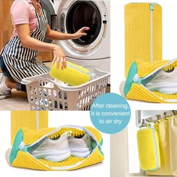 SnelShoppen - Schoenwaszak voor Wasmachine - Herbruikbare en Duurzame Schoenwaszak voor Sport- en Net schoenen 19 x 39 cm Geel met Zachte Binnenborste — thumbnail 2