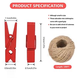 100 kleurrijke wasknijpers van hout met jute koord voor creatieve projecten — thumbnail 2