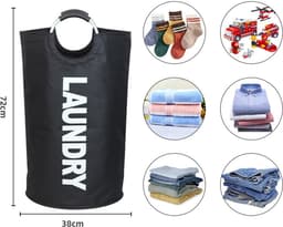 Opvouwbare grote wasmand - wasmand - Waszak met grote capaciteit van 80 liter - Waterdichte draagbare opbergmand voor vuile was - Geschikt voor thuis/studentenkamer/badkamer — thumbnail 2