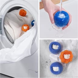 12 stuks - Wasmachinehaarverzamelaar - Wasmachinereinigingsspons - Wasballen - Pluizenfilter - Anti-klit - Herbruikbaar - Voor het verzamelen van dierenhaar en pluisjes - Blauw en oranje - 5 x 5 x 4,2 cm - Geschikt voor wasmachines — thumbnail 2