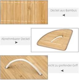 Pugsdrly 55 L wasmand met deksel, handvat, wassorteerder met uitneembare waszak voor badkamer, bamboe, naturel — thumbnail 5