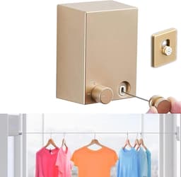 Extendable 4.2 m Wall Mounted Clothesline - Non Sagging Stainless Steel Portable Inner Sliding Clothesline (Gold) — thumbnail 1