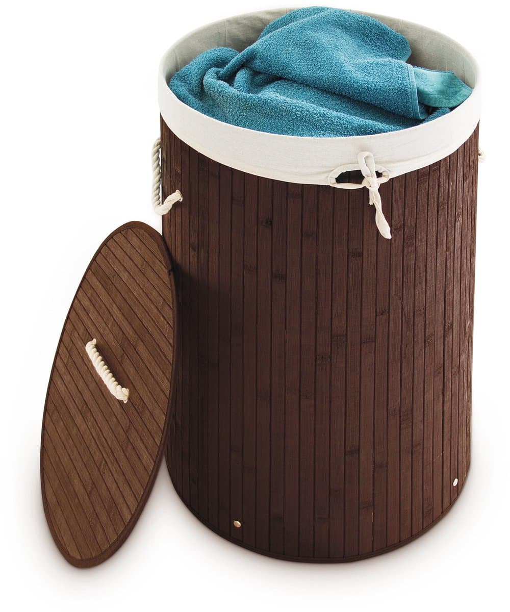 3x wasmand bamboe - wasbox met deksel - 70 liter - rond - 65 x 41 cm - bruin — afbeelding 1