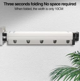Opvouwbaar droogrek voor wandmontage - ruimtebesparend en roterend - wit - aluminium - 126 cm — thumbnail 3