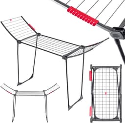 KADAX Droogrek met 18 m drooglengte, inklapbare vleugelwasdroger van roestvrij staal, met antislipvoeten, voor binnen en buiten, Made in EU (antraciet/grijs) — thumbnail 1