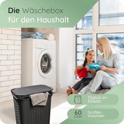 Set van 2 rotan wasmanden met deksel 60L zwart, wasboxset wasemmer wascontainer modern voor badkamer was vuile was, wasmanden vuile wascontainer opvangmand — thumbnail 4