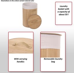 Wasmand MCW-C21, Wasbox Wasbox Wasbox, bamboe rond 59x35cm 50l ~ natuurlijke kleur — thumbnail 3