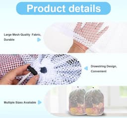 Mrs. Jones 2 stuks grote waszakken van gaas herbruikbare waszak met trekkoord voor op reis zware wasmachinetas voor kleding blouse-ondergoed (80 x 599 cm) . — thumbnail 2