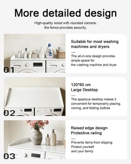 Wasmachine Werkblad - Droger Plank - Organisatie Ruimte - Met Veiligheidsstrip - 60x120x7.5cm - Houtkleur — thumbnail 3