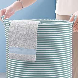 Wasmand Opbergmand Opvouwbaar - Set van 2 - XXL Formaat - Stoffen Wasmand - Voor Wasgoed Speelgoed en Kleding - Groen Gestreept — thumbnail 3