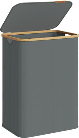 SONGMICS LCB519GN01 - Wasmand met Deksel - 2 Compartimenten - Opvouwbaar en Bamboe Frame — thumbnail 1