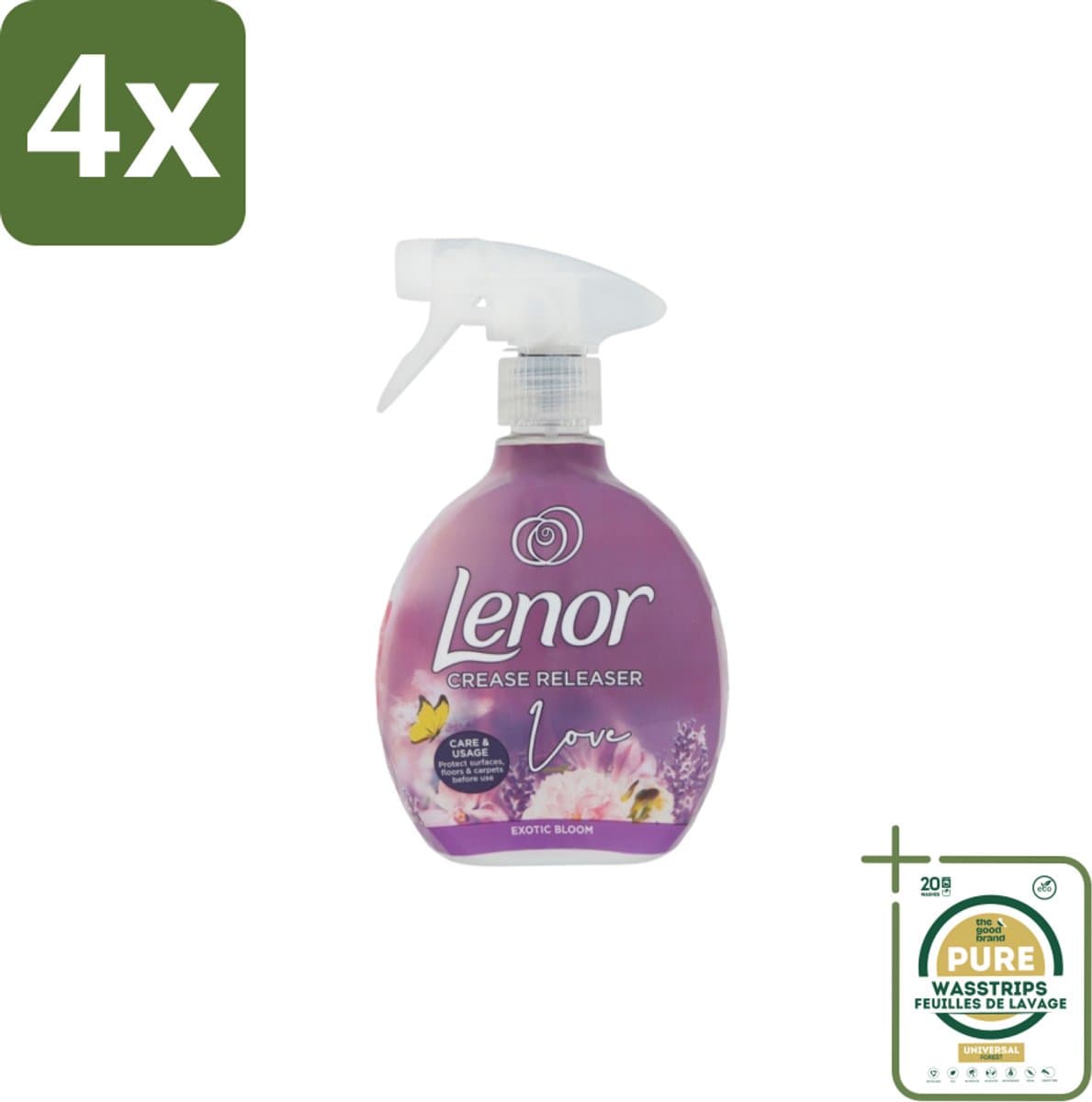 Lenor – Crease Releaser Spray – Love Exotic Bloom – Kreukverwijderaar & Textielverfrisser – 500 ml - Voordeelverpakking - 4 stuks - Stofverzachtener - Stofverfrisserspray — afbeelding 1