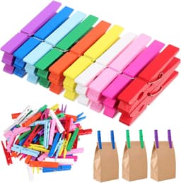 Pack of 100 Coloured Clothespins Christmas Clips Natural Wood Closing Needles Multi Clips for Hanging Clothes Pictures Wooden Clothes Pegs Decorative Clips — thumbnail 1