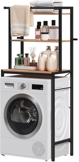 MakkelijkMooi Wasmachine Kast Zwart/Bruin - Opbergkast Badkamer&Toilet - Stellingkast Metaal - Wasmachine Ombouw - 162 x 67 x 40 — thumbnail 1