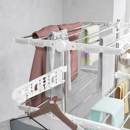 Mobiele Droogrek met Wielen - 4 Niveaus, Opvouwbaar, Roestvrij Staal, Roestbestendig - Wit en Zilver — thumbnail 5