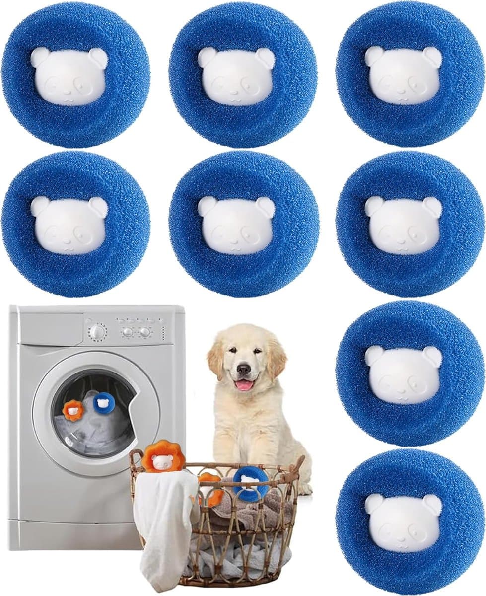 Haarverwijderingsmachine met 8 haarvangers, herbruikbare anti-haarballen, vermindert effectief kattenhaar, hondenhaar en ander haar van beddengoed en kleding (blauw) — afbeelding 1