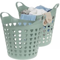 Excellent Houseware Flexibele wasmand - 2x - groen - 26 liter - kunststof - 40 x 41 cm — thumbnail 1